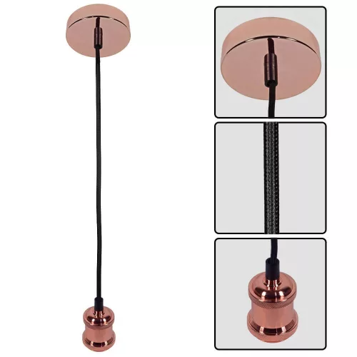 Vivalux retro függeszték, E27, 230V, 60W, Rosegold/fekete