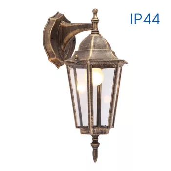   Kerti lámpa; 230V; E27; IP44; 210x150x360mm; felületre szerelhető; max 1x60W; antique brass; nem tartalmaz fényforrást; aluminum
