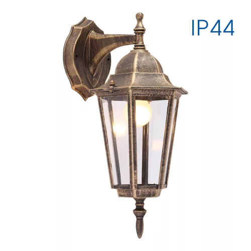 Kerti lámpa; 230V; E27; IP44; 210x150x360mm; felületre szerelhető; max 1x60W; antique brass; nem tartalmaz fényforrást; aluminum