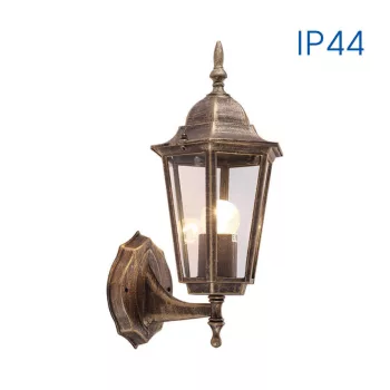   Kerti lámpa; 230V; E27; IP44; 210x150x360mm; felületre szerelhető; max 1x60W; antique brass; nem tartalmaz fényforrást; aluminum