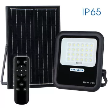   Vivalux reflektor napelemmel HECTOR Szolár LED, 100W, 6400K, 850lm, IP65, 2 év garancia, Nyalábszög 120º, ABS fekete