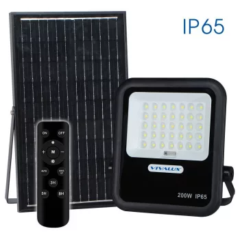   Vivalux reflektor napelemmel HECTOR Szolár LED, 200W, 6400K, 1300lm, IP65, 2 év garancia, Nyalábszög 120º, ABS fekete 
