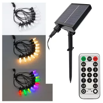   Vivalux Led Szolár Lámpafüzér távirányítóval, RGB+W (3000K), IP44, 8 m, 10 lámpa, Fiesta