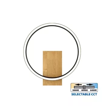   Vivalux LED Oldalfali lámpa, CCT, 12W, 3-6400K, 530lm, IP20, 290x310x60 mm, Fekete/Fa, MATTEO