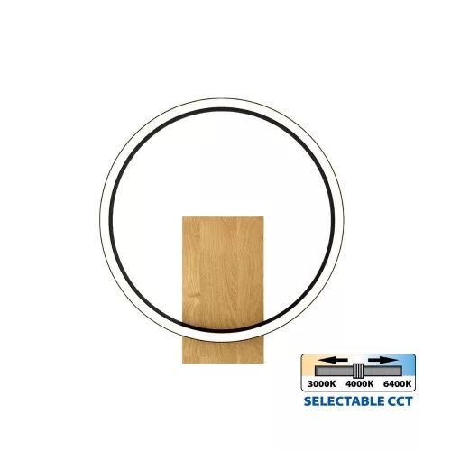 Vivalux LED Oldalfali lámpa, CCT, 12W, 3-6400K, 530lm, IP20, 290x310x60 mm, Fekete/Fa, MATTEO