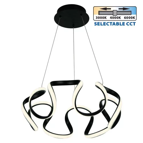 Vivalux LED Függesztett Mennyezeti lámpa, CCT, 54W, 3-6000K, IP20, 3254lm, Ø480x1000mm, fekete, MEANDRA