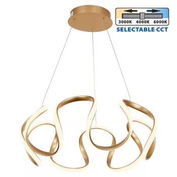   Vivalux LED Függesztett Mennyezeti lámpa, CCT, 54W, 3-6000K, IP20, 3881lm, Ø480x1000mm, arany, MEANDRA