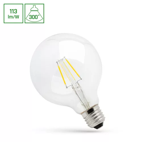 COG Led Fényforrás, Átlátszó, E27, G95, 4W, 2700K, 450lm, 95X140mm, 17000h, 300°, 230V