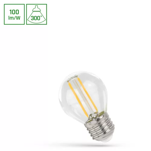 COG Led Fényforrás, Kisgömb, Átlátszó, E27, G45, 1W, 2700K, 100lm, 45X72mm, 17000h, 300°, 230V