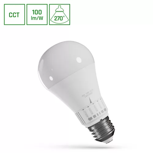 Led Fényforrás, Opál, 5 CCT, E27, 10W, 1100m, 2700/3000/4000/5000/6500K, 65x124 mm, 17 000h, 270°, 230V
