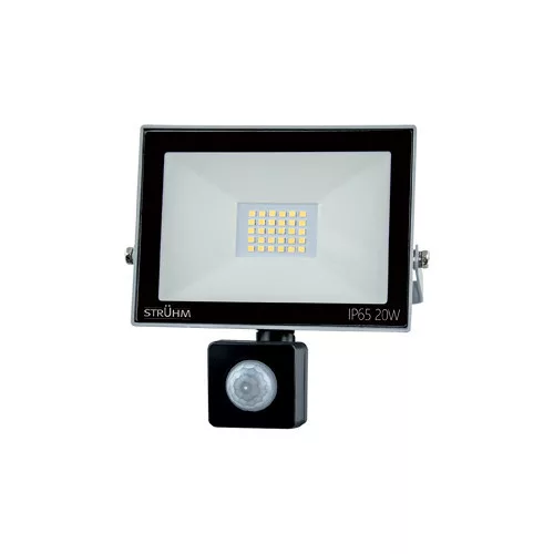 Strühm LED reflektor, 20W, 6500K, 1600lm, IP65, mozgásérzékelővel, fekete